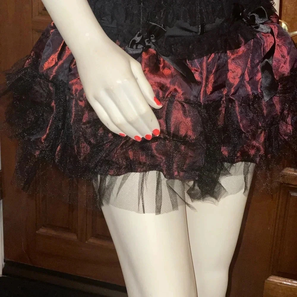 Lolita Ruffle and lace mini skirt in Maroon King Brocade Size Small - Picture 5 of 13